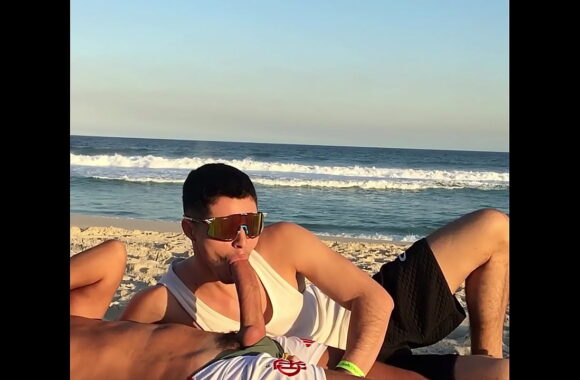 Skinny Stud with Massive Black Cock Pounds Tight Young Twink on Public Beach