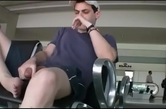 Hot Gay Stud Jerking Off in Public Airport – Risky Outdoor Masturbation